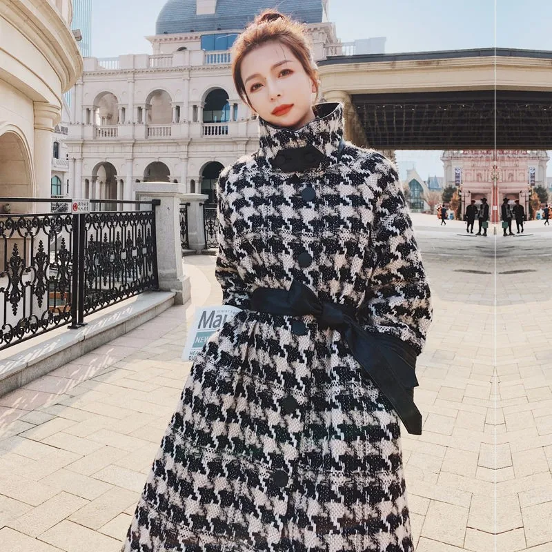 

Fashion Houndstooth Woolen Coat Women's Clothing 2022 Winter Jackets New Loose Thick Woolen Coat D908