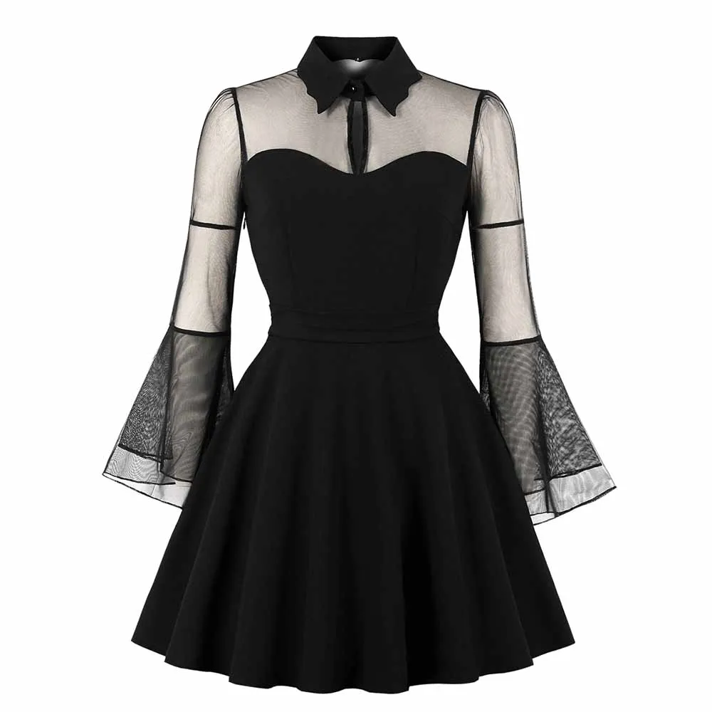 Женское мини платье в готическом стиле Rosetic черное Сетчатое лоскутное Прозрачное