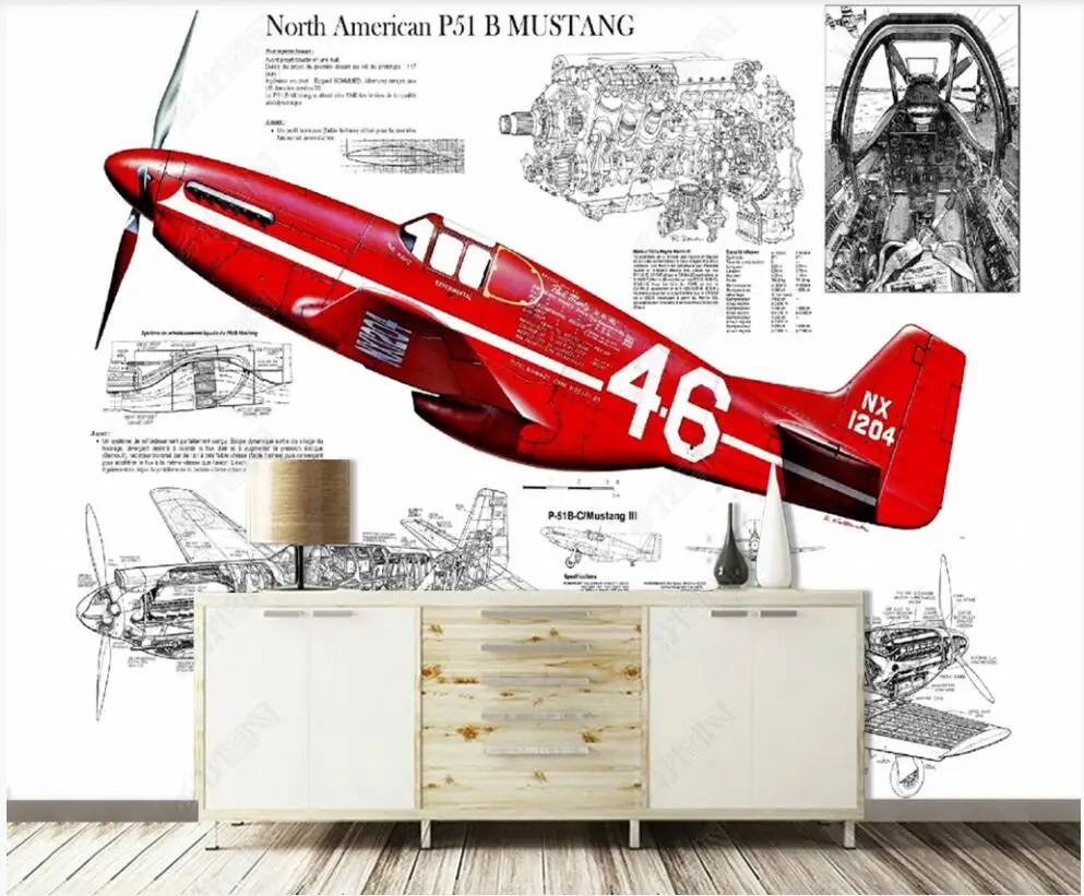 

Фотообои 3 d на заказ роспись большой красный самолёт компонент инструменты Декор кровать головка спальни обои для стен в рулонах