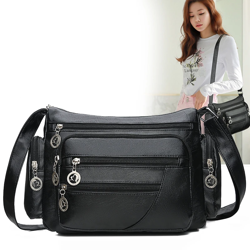 2019 модная женская сумка на плечо из искусственной кожи мягкая однотонная молнии