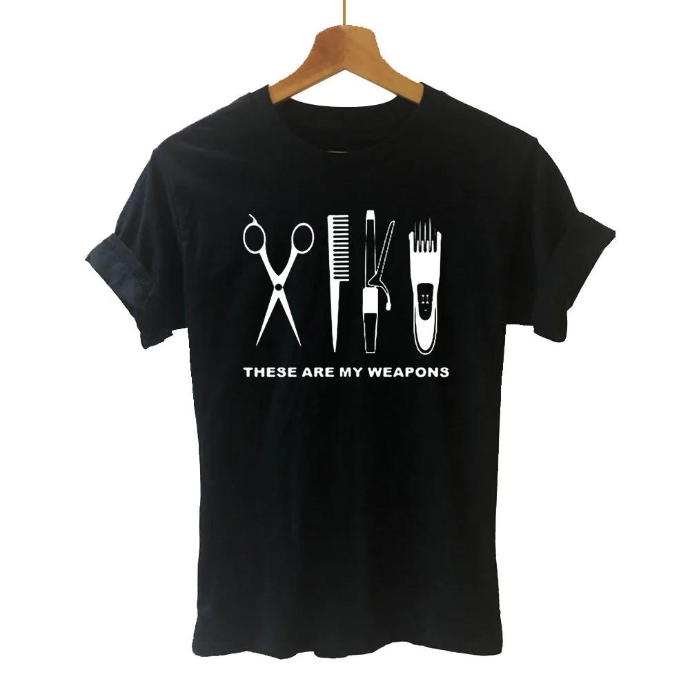 T-shirts-Camiseta de manga corta con cuello redondo para mujer, Camiseta de algodón con latido del corazón, camiseta de peluquero, ropa de tijeras para niña y mujer