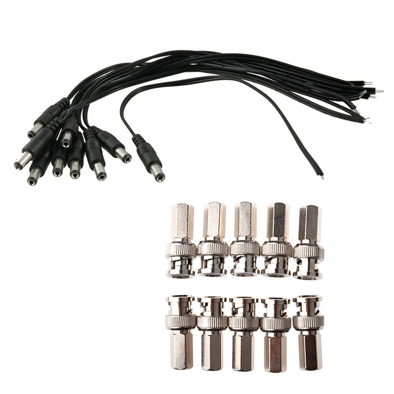

10Pcs Twist-On BNC Male Coax Connectors CCTV RG59 & 10Pcs 5.5X2.1Mm Male DC Power Pigtails Plug Lead Cord For CCTV Camera