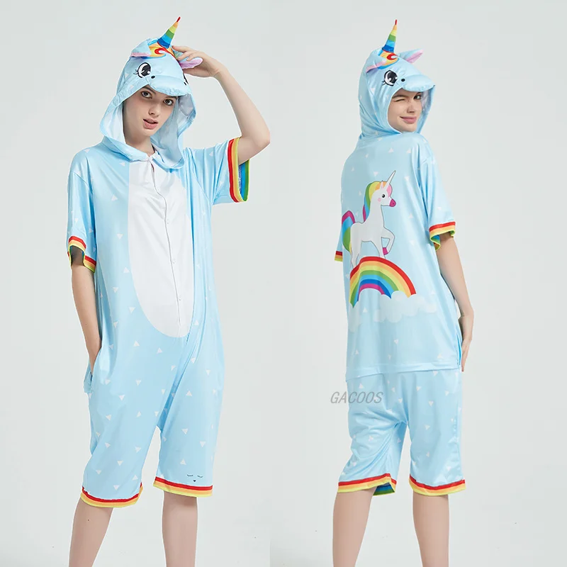 Пижама унисекс с лисой коротким рукавом кигуруми единорог для мальчиков и
