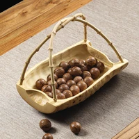 handmade natural bamboo root fruit tray household handle fruit basket creative tableware living room snacks dried fruit tray