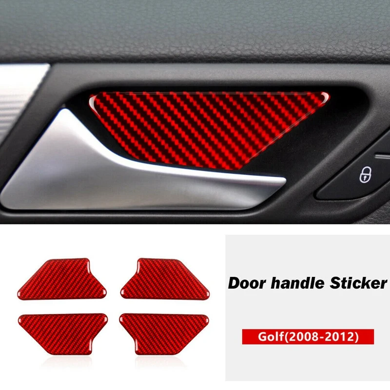 

4Pcs for Golf 6 MK6 2008-2012 Red Carbon Fiber Door Handle Bowl Cover Trim