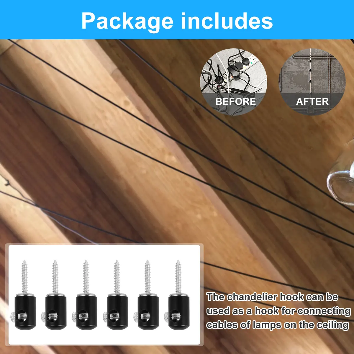

6 Pack Chandelier Lighting Hook Swag Hook Ceiling Hooks for Hanging Light Lamp Hook for Lights Cable