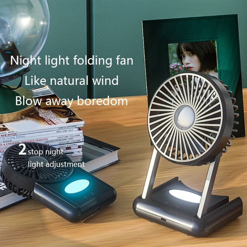 

Mini Silent Handheld Fan LED Night Light Fan Desktop Folding Small Electric Fan
