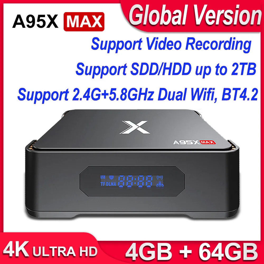 A95X MAX X2 Android 8,1 ТВ-приставка 4 Гб 64 Гб Amlogic S905X2 2,4G и 5G Wifi BT4.2 1000 м смарт-ТВ приставка поддержка записи видео приставка