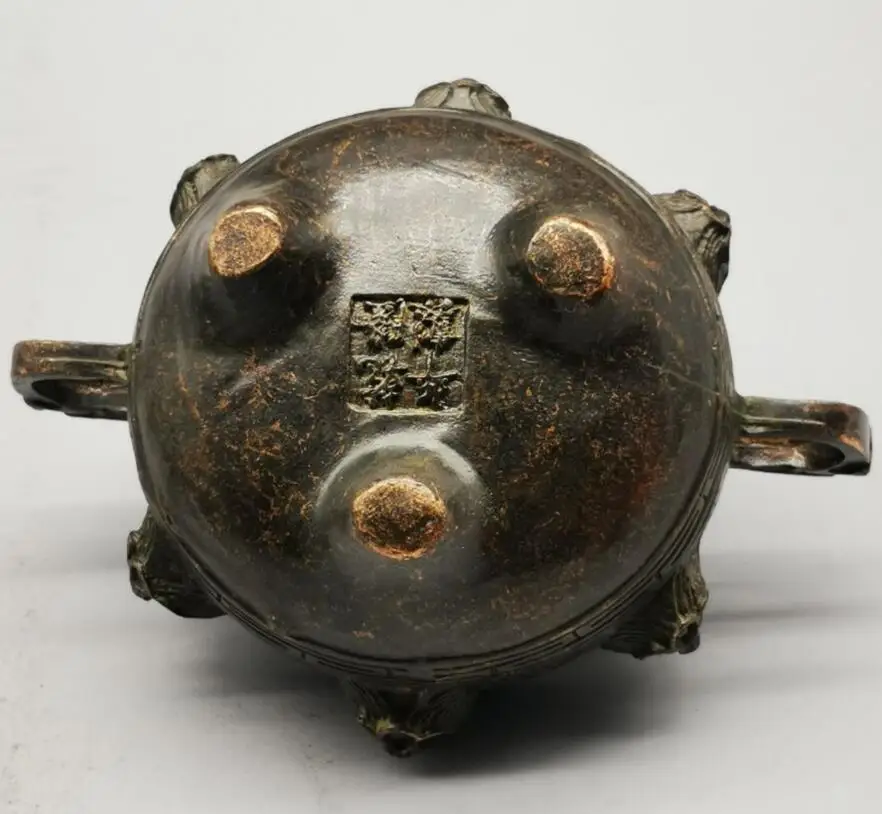 

China brass archaize nine dragon head Incense burner crafts statue