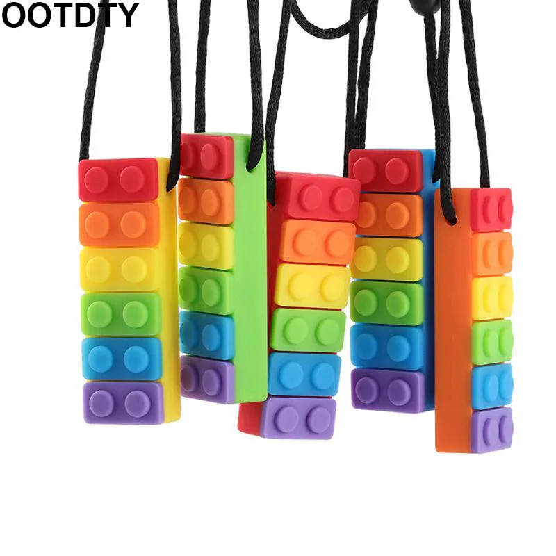 1 шт. Радужный кирпич жевательное ожерелье Детские Силиконовые Прорезыватели