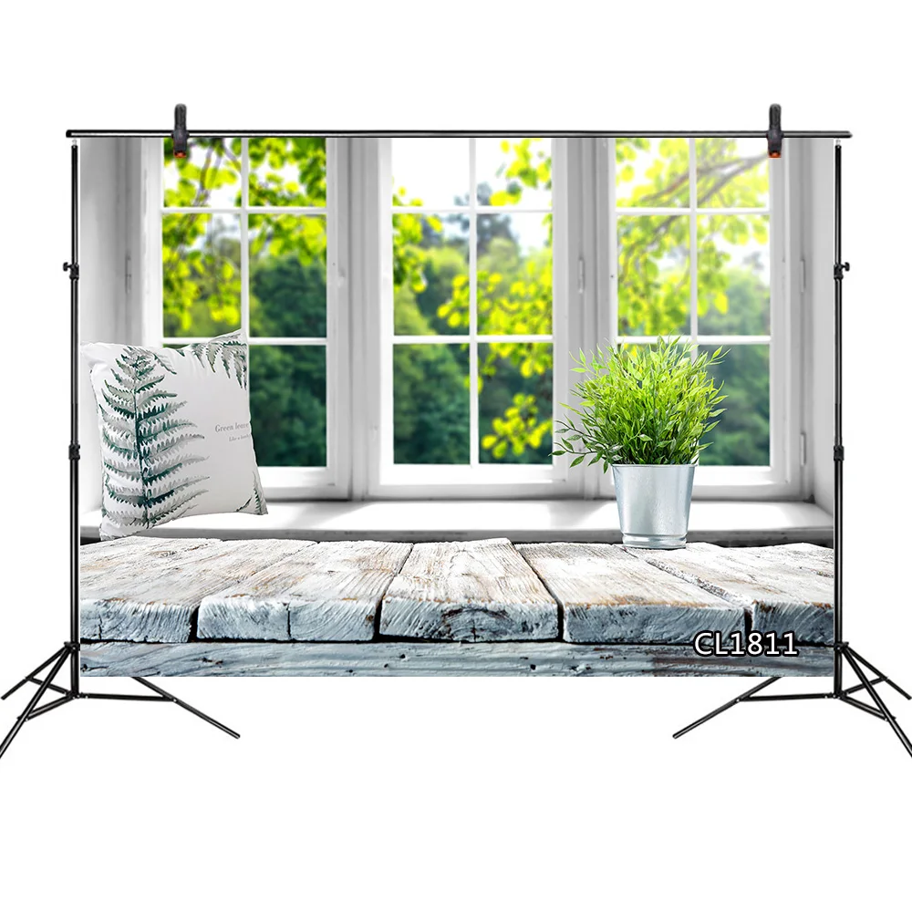 Весенний пейзаж зеленые растения за окном фон для фотосъемки фоны фотостудии