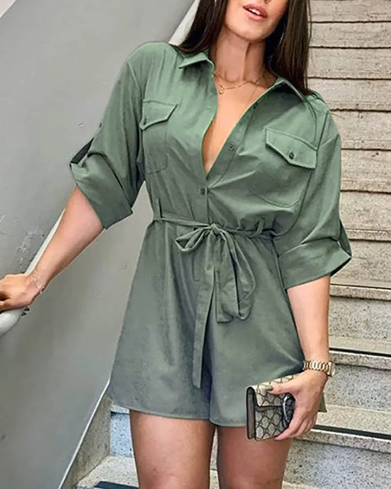 Женский слитный комбинезон с коротким рукавом и широкими штанинами повседневный