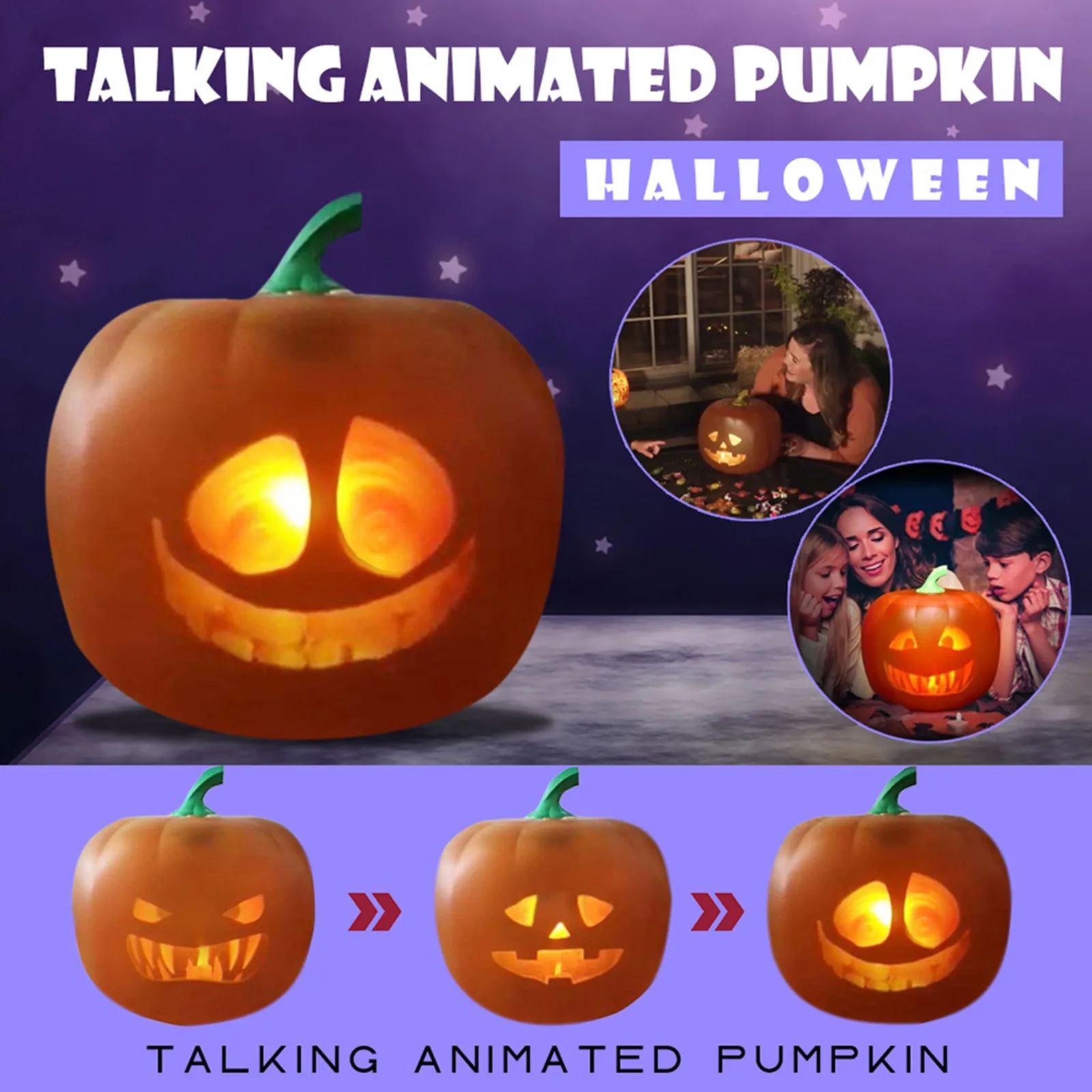 

New Halloween Talking Animated Pumpkin with Built-In Projector Speaker 3-In-1 Can switch three status Halloween Pumpkin light F