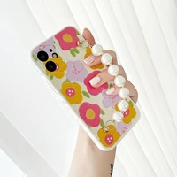 wrist chain case for iphone 12 pro max 7 8 plus se 2020 xr xs silicone cases cute pearl flowers chain hanging case for iphone 11