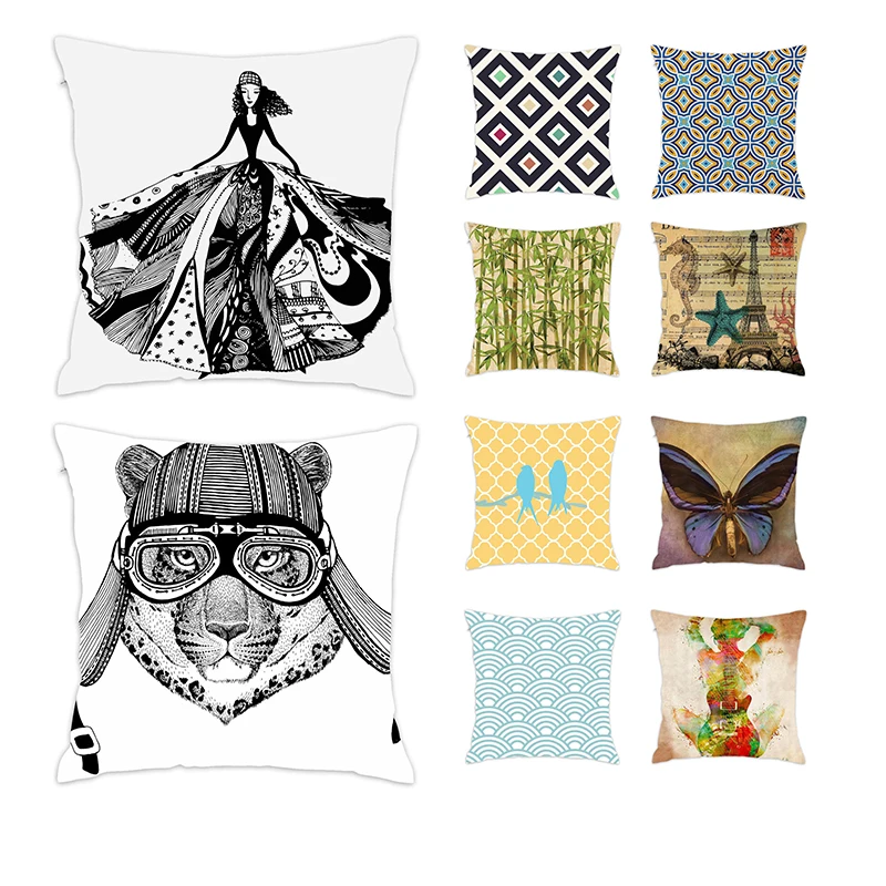 

[Douladou]Modern Fashion Model Print Pillow Case Cojines Decorativos Para Sofa Music Guitar Girl Polyester Cushion Cover 45x45cm