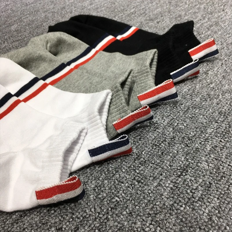 TB THOM Men's Socks Luxury Brand Ankle RWN Stripes Socks Women's Cotton Street Fashion Sports Wholesale TB Stockings Ins 6 Pairs