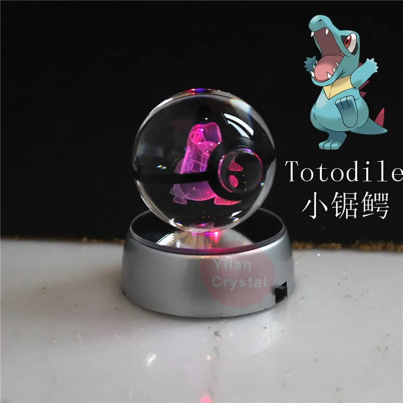 Стиль Pokemon Ball с гравировкой хрустальный шар для подарка с Led светильник - Цвет: totodile