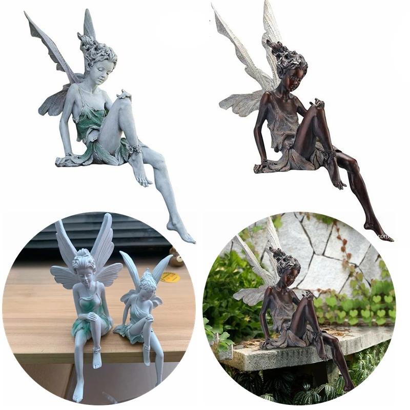 

Resin Sitting Fairy Statue Garden Ornament Sculpture Yard Craft Landscaping