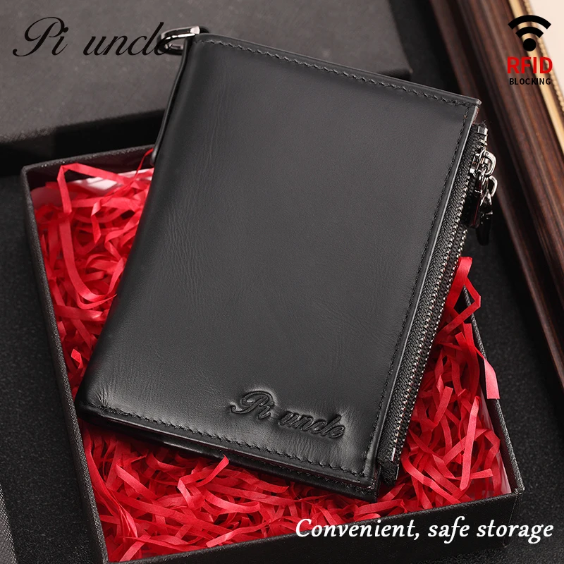 Новинка мужской тонкий кошелек из натуральной кожи на молнии Короткие монеты для