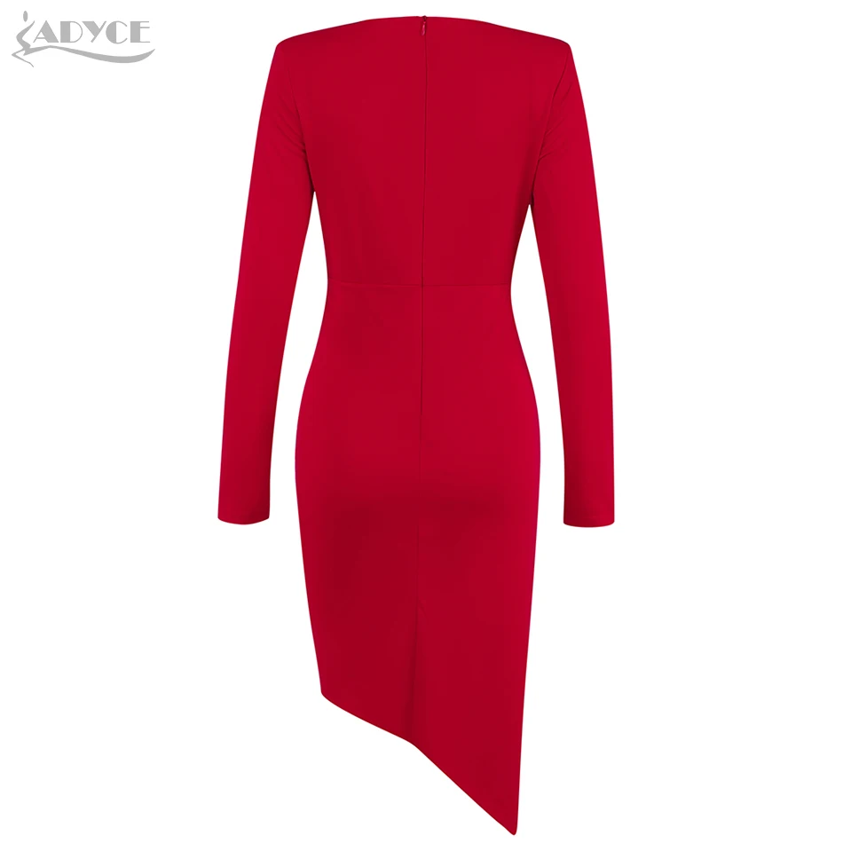 

Adyce 2021 New Winter Women Red Long Sleeve Bodycon Dress Sexy O Neck Draped Mini Length Celebrity Club Evening Party Lady Dress