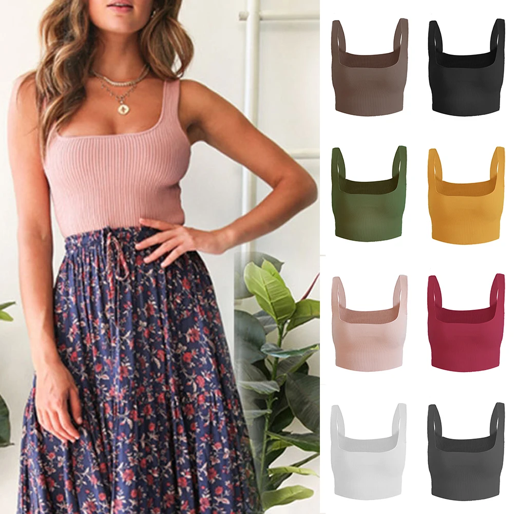 

Knitted Ribbed Women's Tank Top Vest Sexy Backless Sleeveless Crop Tops Female 2021 Summer Solid Color Camisole Women Clothes