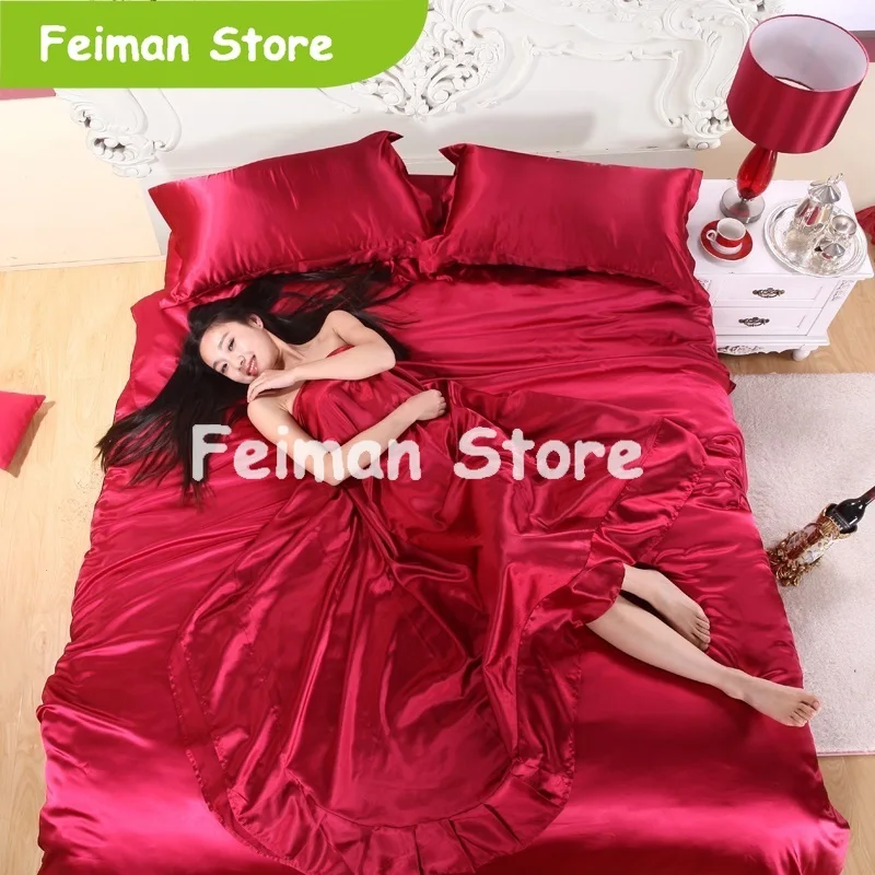 Горячее предложение! Распродажа! 100% чистый атласный Шелковый комплект