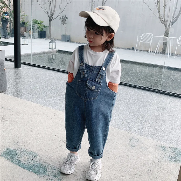 

Spring Girls Overall Denim Jumpsuit Wholesale Blue Jeans Trousers Autumn 3t Girls Clothes Bib Coveralls Korean Baby Clothes