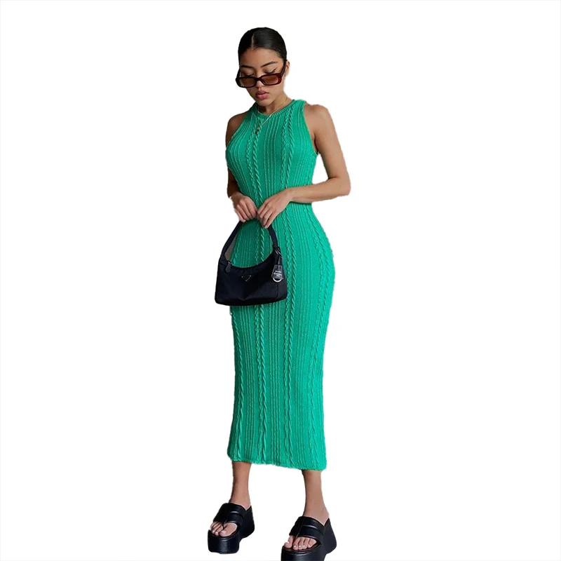 

Sleeveless O-Neck Sweater Bodycon Crochet Sexy Dress 2021 Fashion Summer Ladies Streetwear Party Club Elegant Clothing Y2K Dress