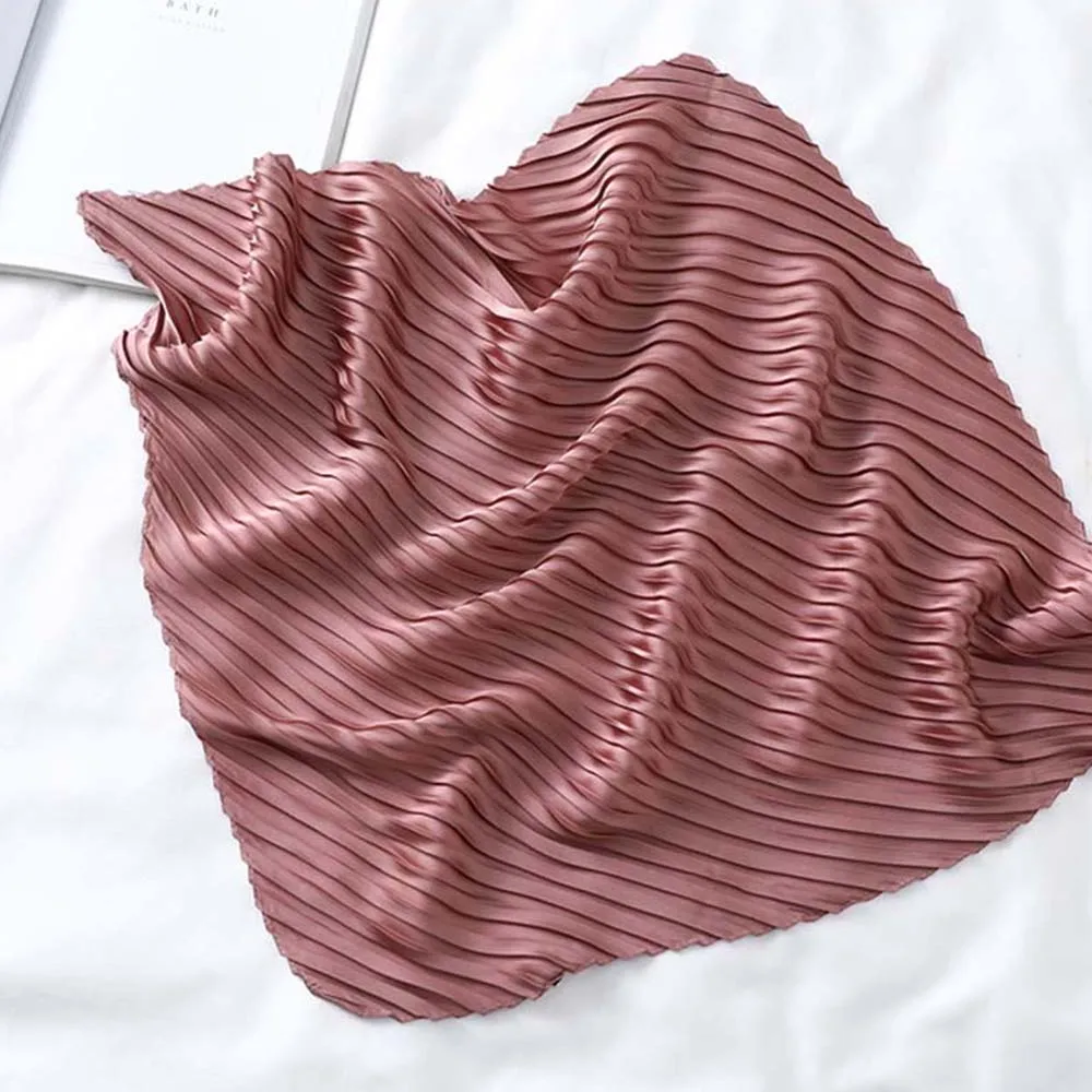 Hot Sell Elegant Women's Small Silk Square Scarf Satin Solid Color Ladies Pleated Twill Stretchy Scarves Foulard Neckerchief |