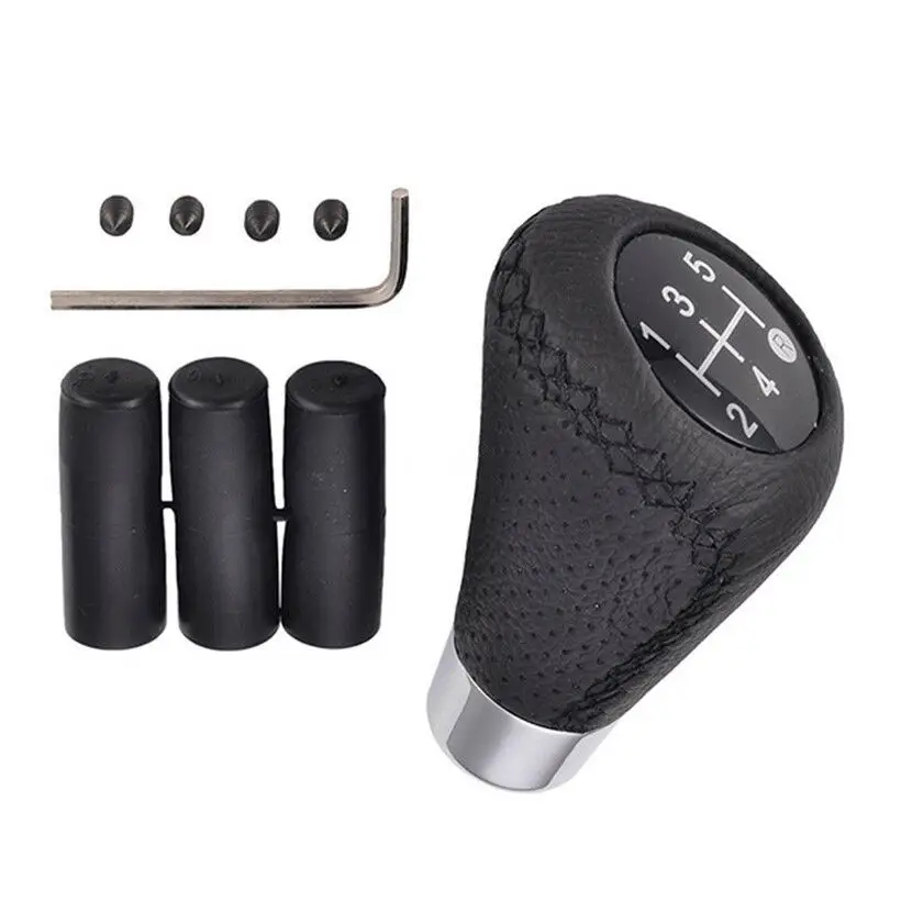 Универсальный 5 Скорость черные кожаные алюминиевая ручная ручка переключения