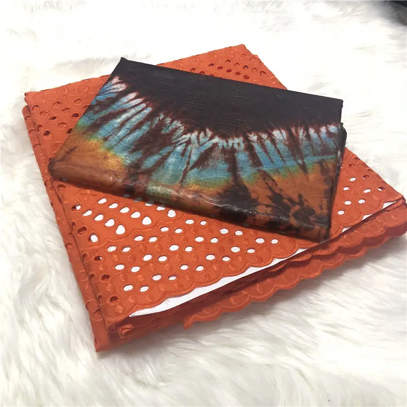 5 ярдов тисненая Нигерия Базен парча ткань с 2 ярд мягкое швейцарское кружево для