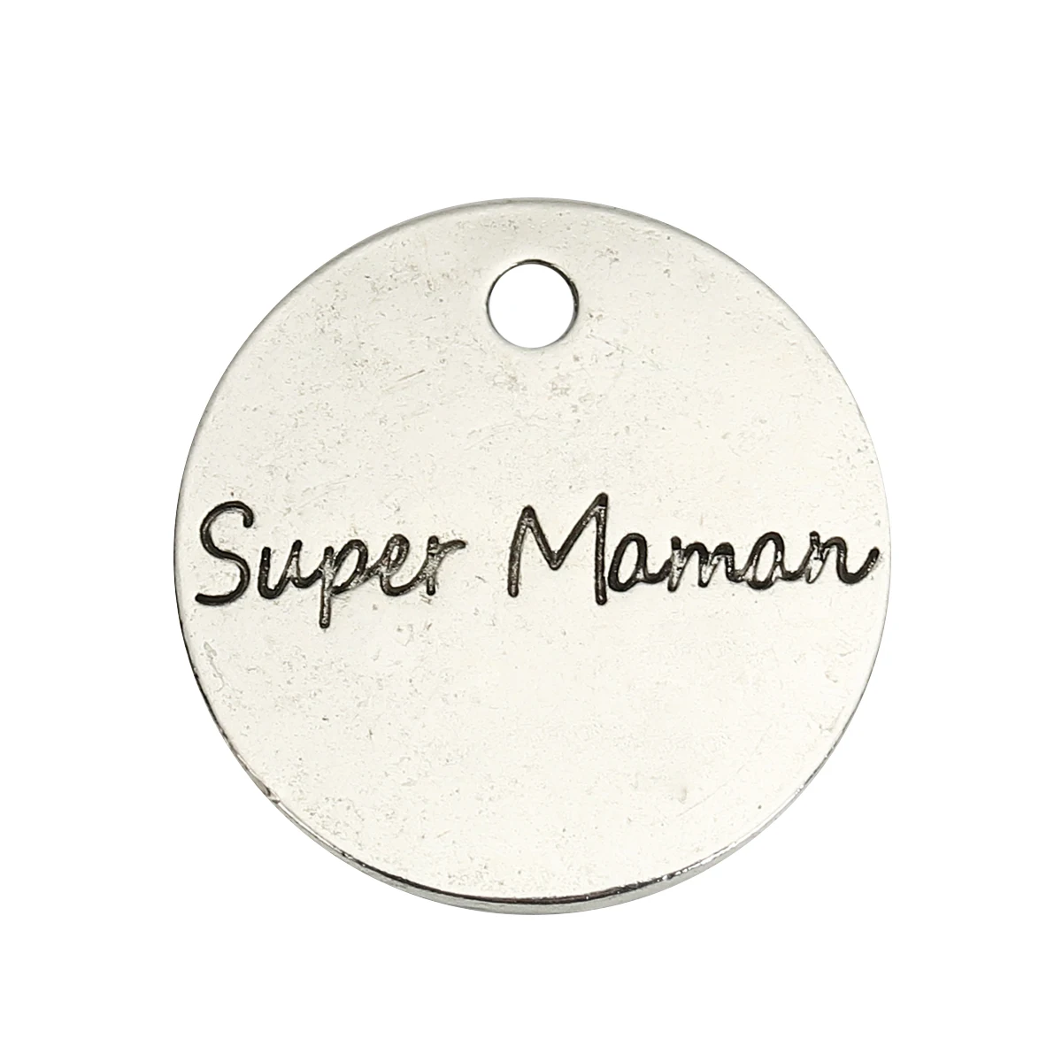 

Round Message Charms Zinc Based Alloy Antique Silver Color With Message " Super Maman " 20mm Dia. For DIY Jewelry Making, 2 PCs