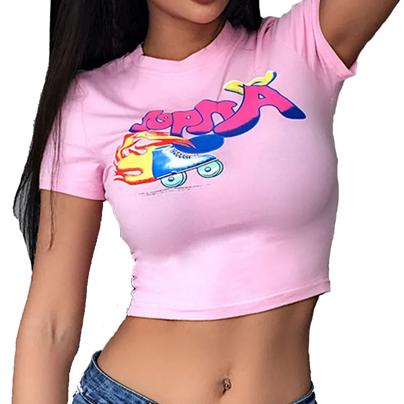 

Женская футболка с коротким рукавом, круглым вырезом и принтом