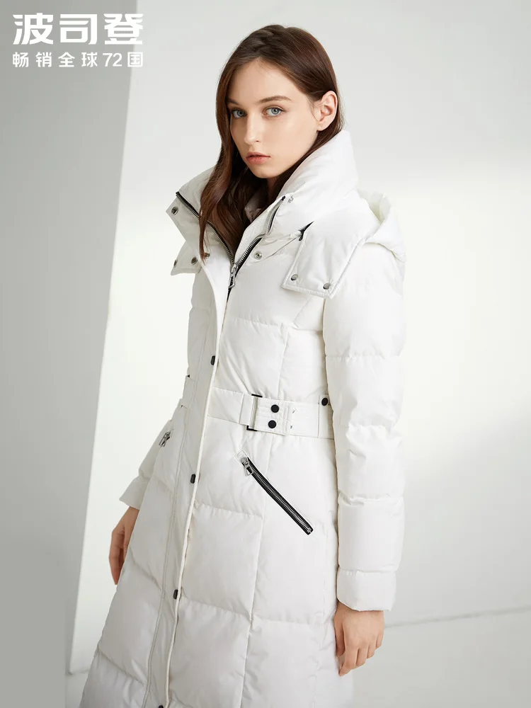 BOSIDENG женский длинный пуховик с поясом новая Съемная шапка модное зимнее пальто