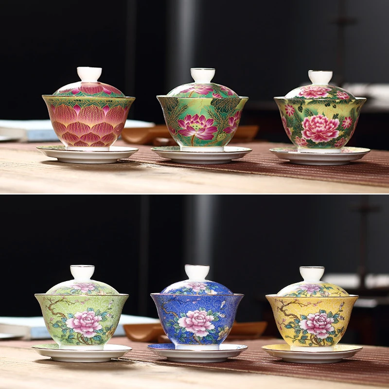150 мл фарфоровый чайный сервиз Gaiwan изысканная с эмалью цветная чайная чаша