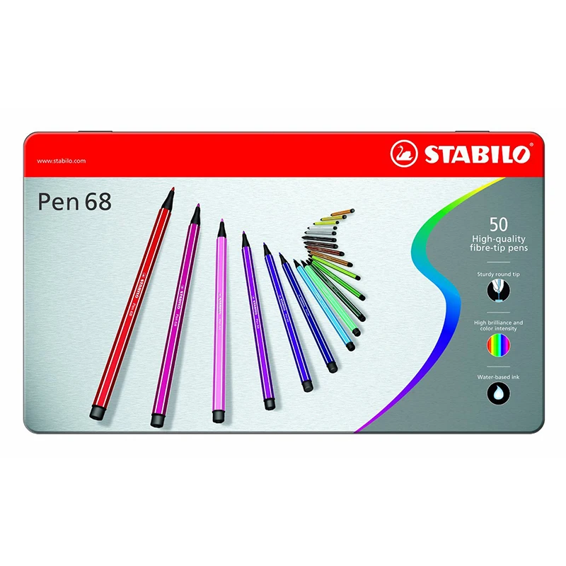 Металлический Чехол Stabilo Premium Felt Pen 68 (с 50 разными цветами) упаковка из 50|Мелки| |