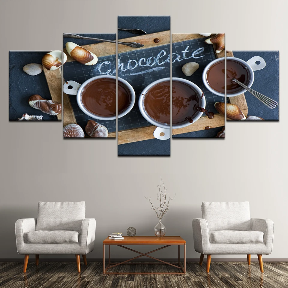 Home Decor Canvas Hd Print Posters 5 Panel Cup Of Hot Chocolate Painting Modern Wall Art Classic Living Room Modular Picture | Дом и сад