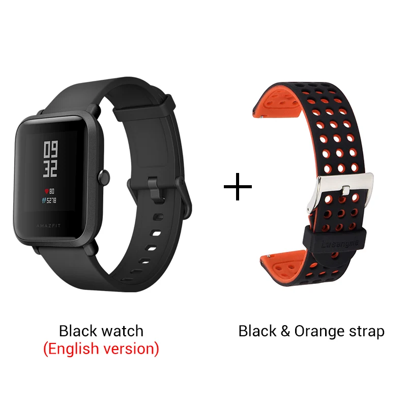 Amazfit Bip Смарт часы отражение цветной экран 1,2" Baro IP68 Водонепроницаемый gps для Android и iOS(черный цвет - Цвет: add orange strap
