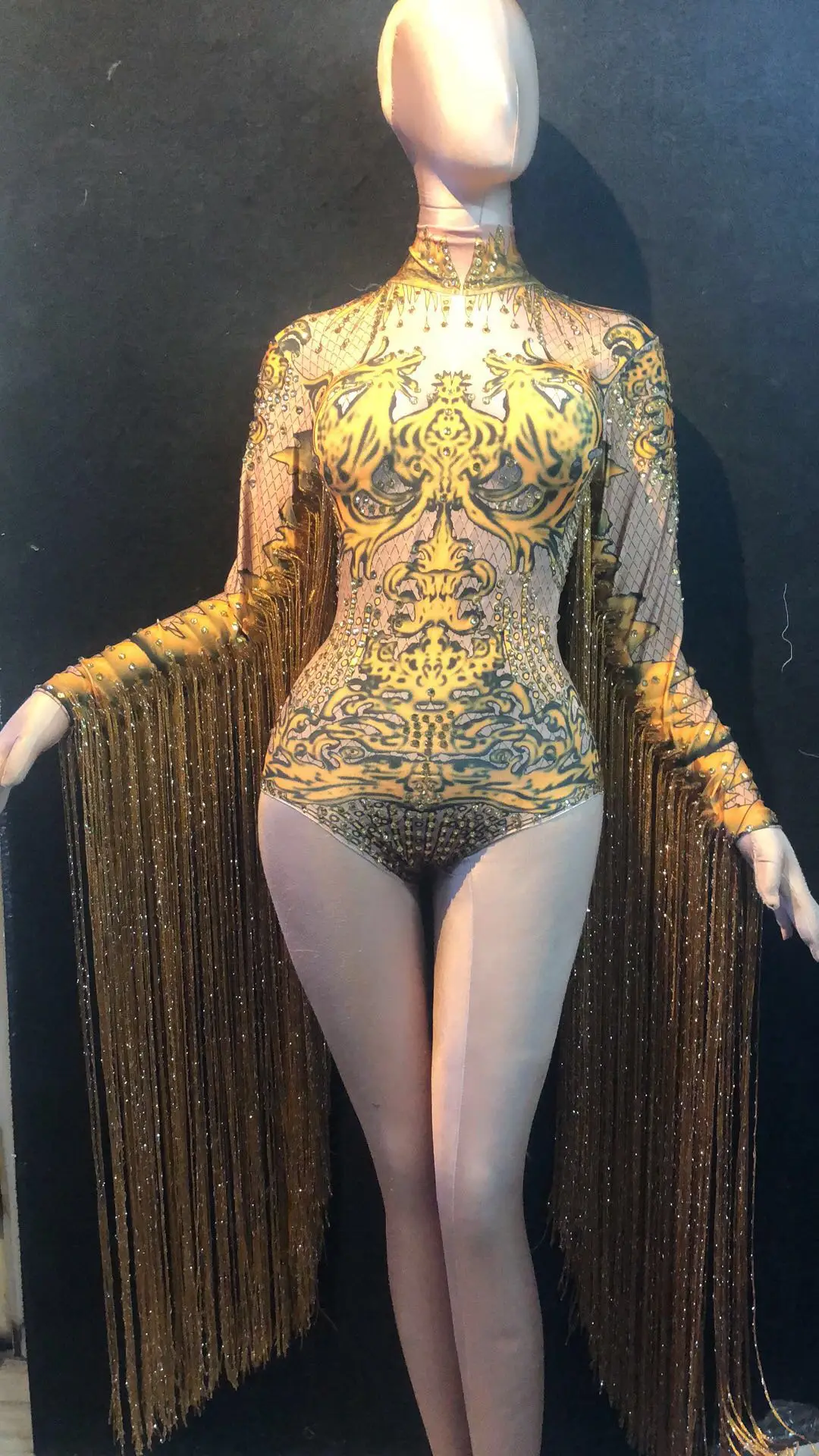 yellow bodysuit only Женский комбинезон, боди, сексуальные яркие кристаллы, рыбья чешуя, блестки, камни для певицы, танцора, ночного клуба, оленя, вечерние костюмы - Цвет: yellow bodysuit only