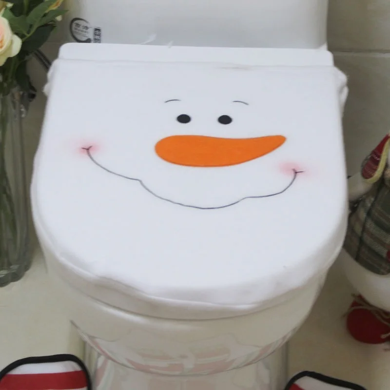 

1pc Christmas Toilet Seat Cover Santa Claus Bathroom Mat Xmas Decor Snowman Lid Cover Rug Home Decoration 2021