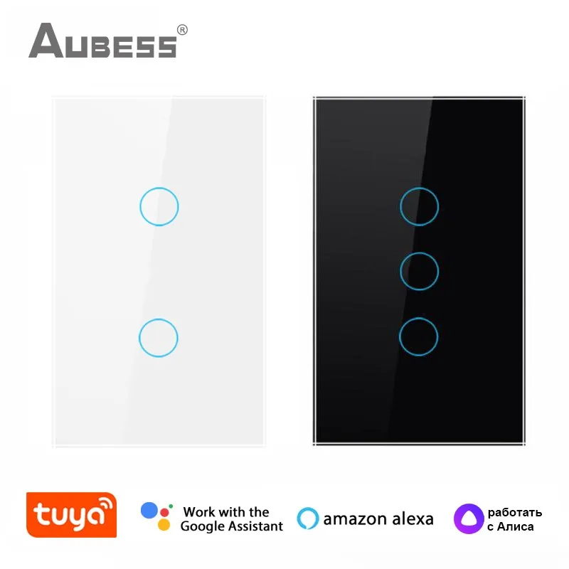 

Tuya US Wifi Smart Home Wall Light Switch With Luxury Glass Panel Touch Sensor Voice Remote Control For Alexa Google Home Alice