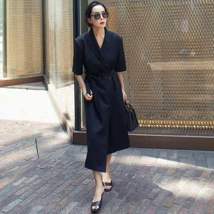 

New Notched Lace-up Dress Women's Mid-Length Waist Hugging Slim Office Lady Short Elegant Fashion Plus Size Dress P316