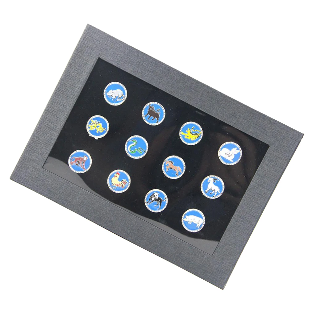 12 шт. премиум китайского зодиака магнит заколка на шляпу мяч для гольфа маркеры с