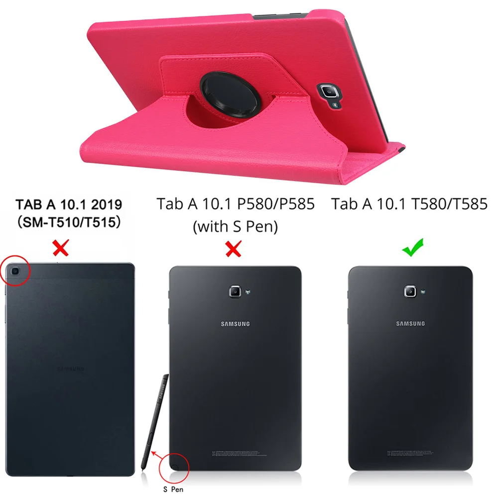 Rose Red Вращающийся на 360 градусов Чехол-книжка для samsung Galaxy Tab A A6 10,1 T580 T585 SM-T580 SM-T585 10,1 дюймовые планшеты - Цвет: Rose Red