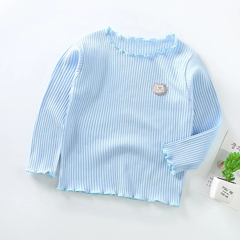 2021 Baby Girls Clothing Girls Shirts Long-sleeved O-necked Solid Color Shirt kid Blouse Cotton Children's Tops Girls Clothing