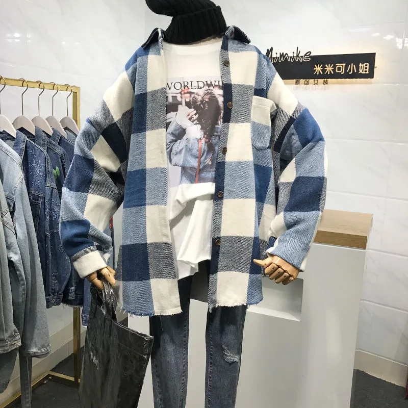 Новинка Осень зима 2020 ветровка для колледжа шерстяная рубашка в клетку с длинным