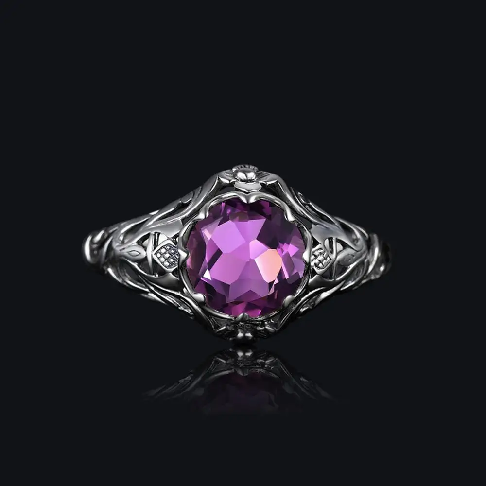 

Real 925 Silver Ring With Round Gemstone Amethyst Wedding Engagement Vintage Silver Women Fine Jewelry