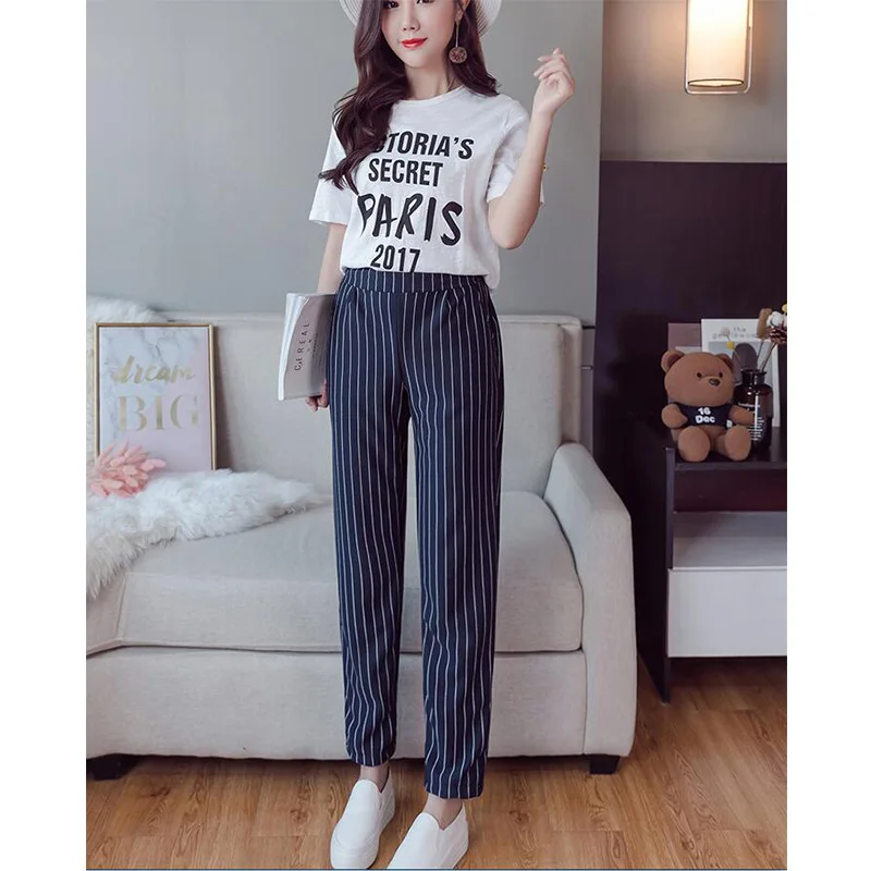 Женские штаны в полоску весна-лето 2019 Модные женские повседневные свободные