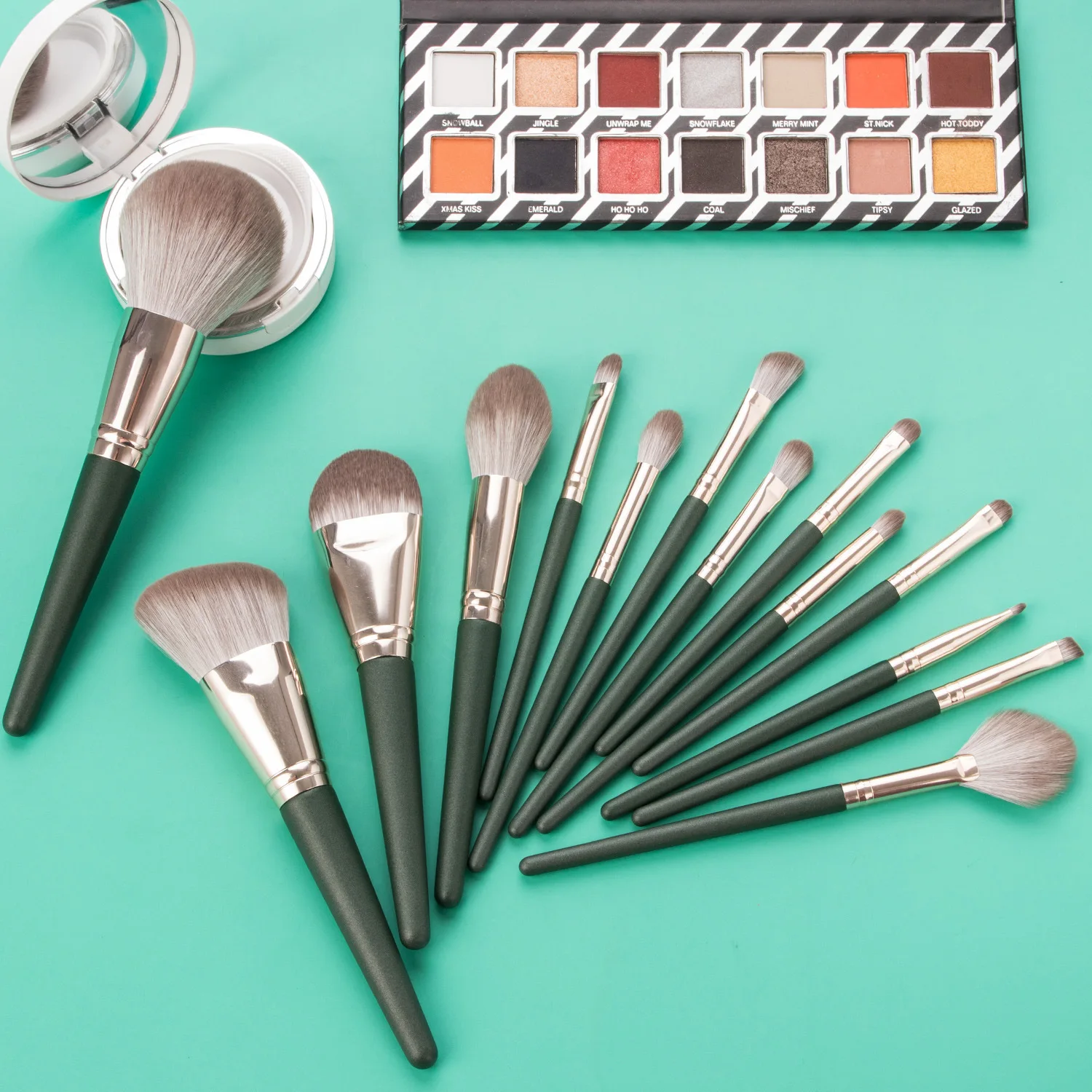

14pcs Brushes Make Up Tool Set Green Powder Makeup Brushes with Cosmetic Bag GUJHUI Pinceaux De Maquillage Foundation Brush