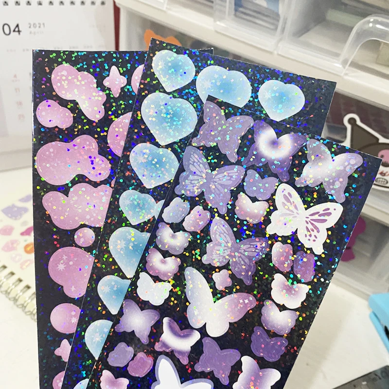 Корейский Стикеры подарок бабочка в форме сердца лазерный Скрап Idol открытка